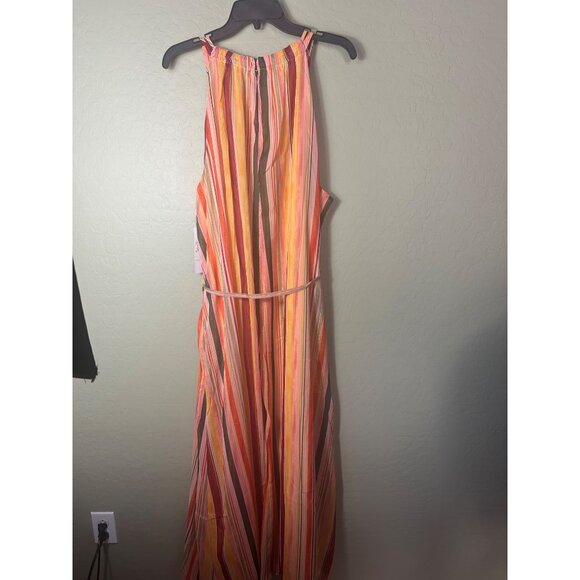 NWT Maggy London 20W Irregular Stripe Printed Halter Maxi Spaghetti Waist Tie - Picture 4 of 9